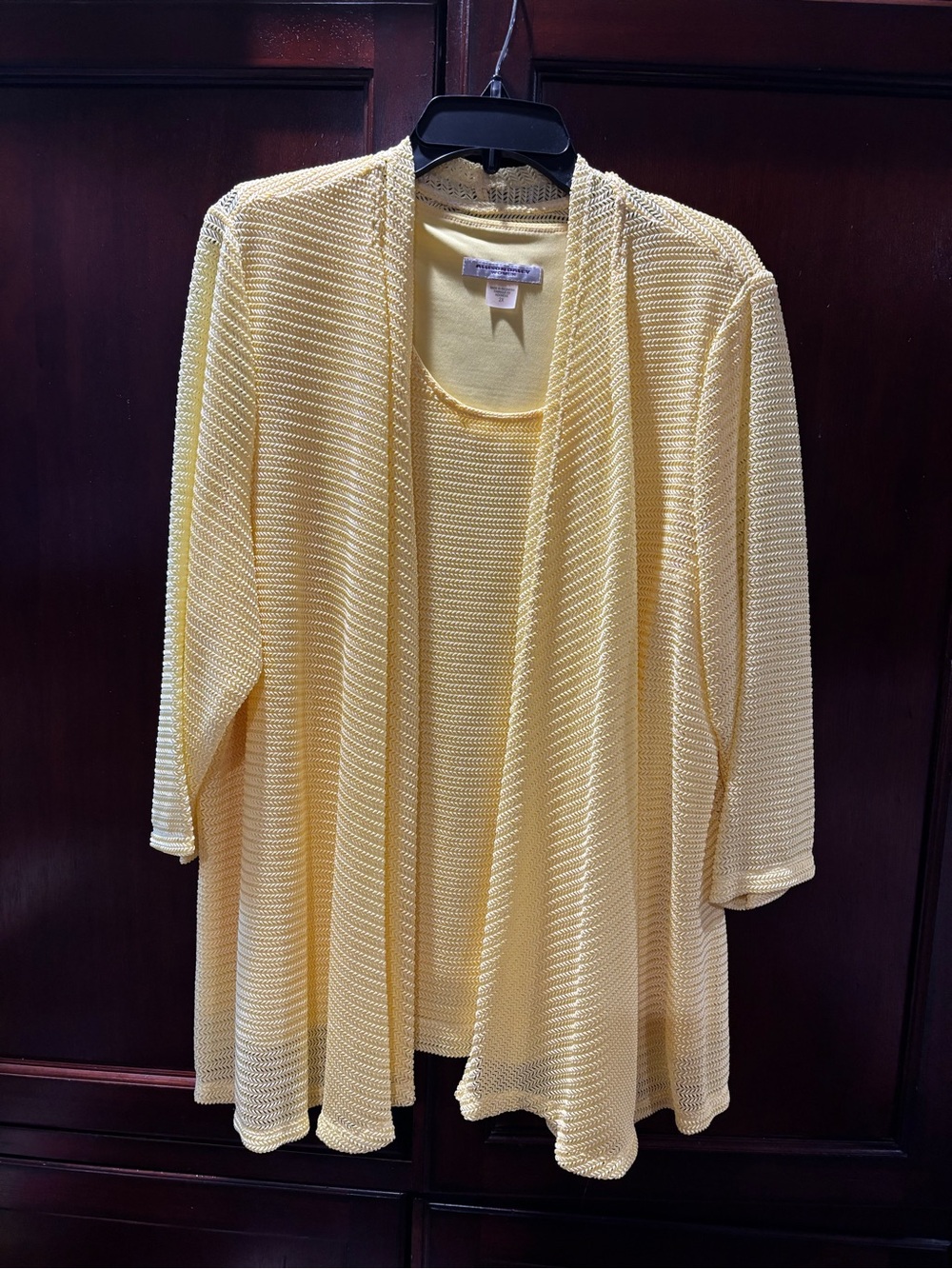Allison Daley Light Yellow Open-Front Women's Cardigan and Tank Set